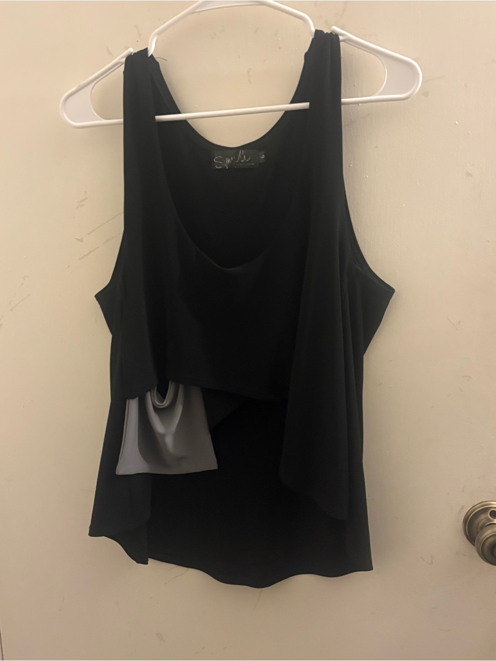 Sympli Sleeveless Black Layered Tank Top with Gray Accent